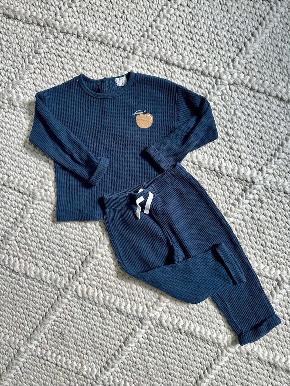 Kids Navy Waffle Knit Play Set with Apple Patch 🍎